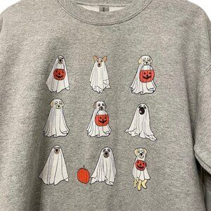 Halloween Graphic Crewneck Sweatshirt Ghost Dogs Print Size Medium